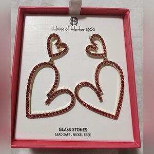 ✨️NIB✨️ House Of Harlow Double Heart Pierced Earrings, Red Glass, Nickle Free